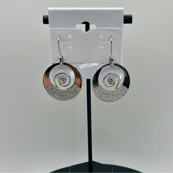 Chic Silver & Stone Swirl Circle Earrings - Picture 1 of 9